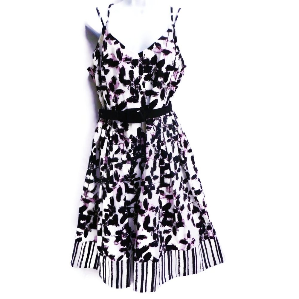 NEW City Chic Painterly Dress Border Belted Strappy Pinup Black Pink White M